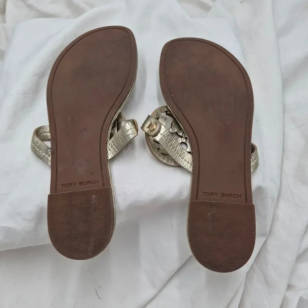 Tory Burch Miller Gold Leather Sandal slip-on Thong flip flip slide Women Sz 7.5
